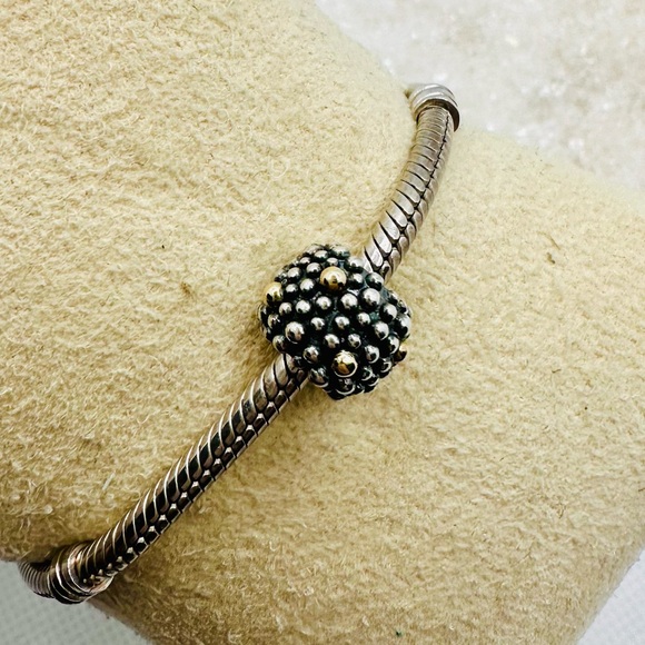 EUC Pandora 791225 Sterling Silver w/ 14k Yellow Gold Moss Designer Charm - Picture 4 of 15